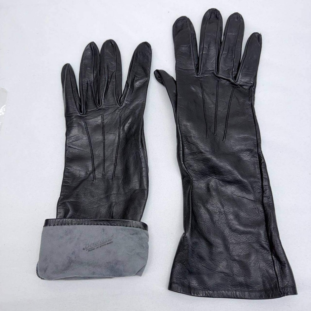Dents Made in England Black Leather Long Opera Gloves Size 7.5 Vintage Formal